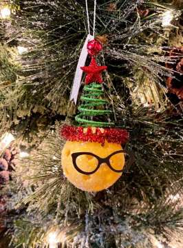 Mini Elf with Tree Hat Christmas Pickleball Ornament on Christmas tree