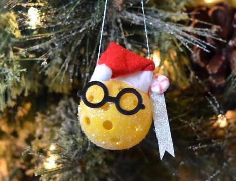 Mini Santa Christmas Pickleball Ornament on Christmas Tree